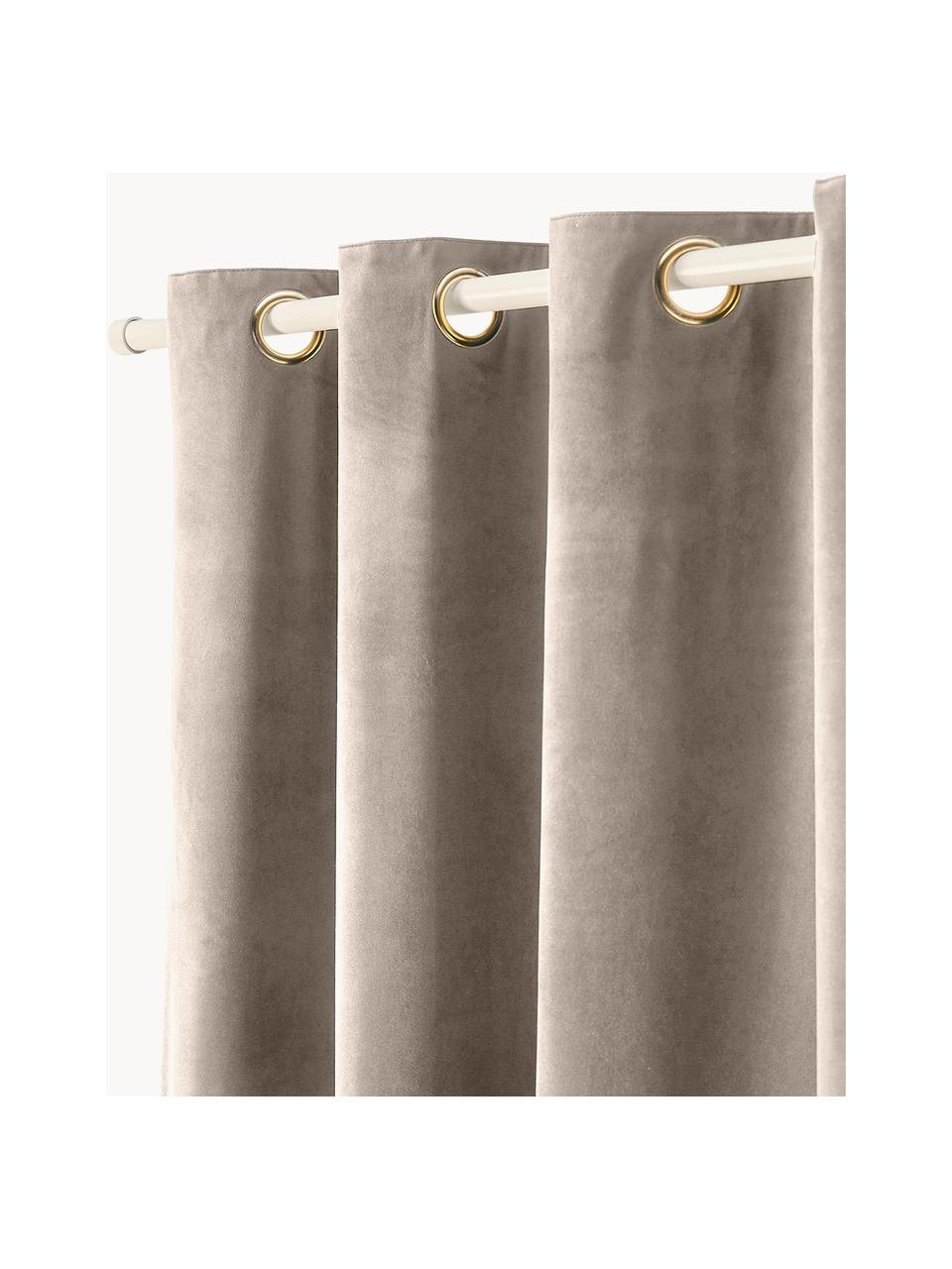 Abdunkelnder Samt-Vorhang Rush mit Ösen, 2 Stück, 100 % Polyester (recycled), GRS-zertifiziert, Taupe, B 135 x L 260 cm