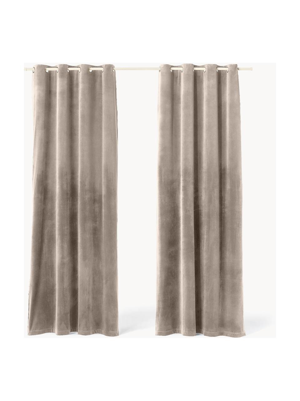 Cortinas oscurecedoras de terciopelo con ojales Rush, 2 uds., 100% poliéster (reciclado) con certificado GRS, Gris pardo, An 135 x L 260 cm