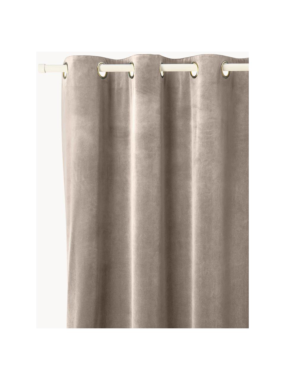 Cortinas oscurecedoras de terciopelo con ojales Rush, 2 uds., 100% poliéster (reciclado) con certificado GRS, Gris pardo, An 135 x L 260 cm