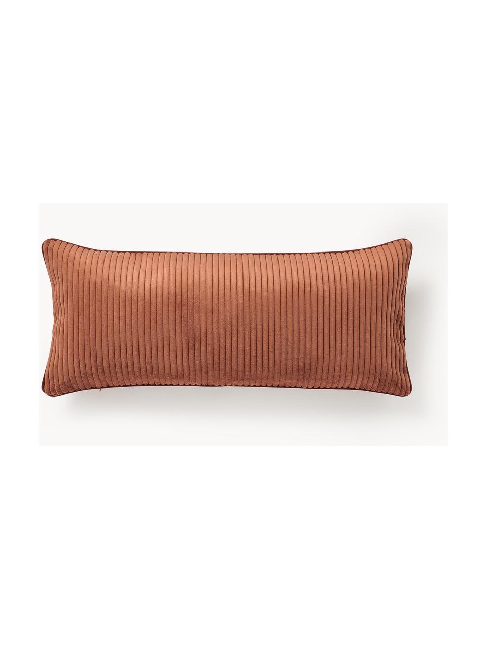 Coussin long en velours côtelé Kylen, Terracotta, pourpre, larg. 30 x long. 70 cm