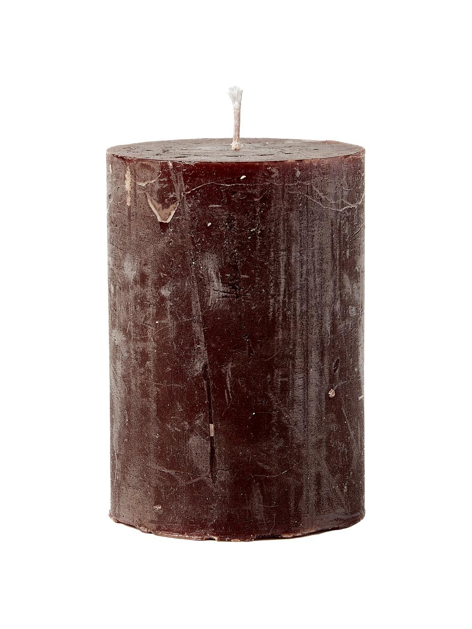 Handgefertigte Stumpenkerze Rustic, Paraffin, Dunkelbraun, Ø 7 x H 10 cm