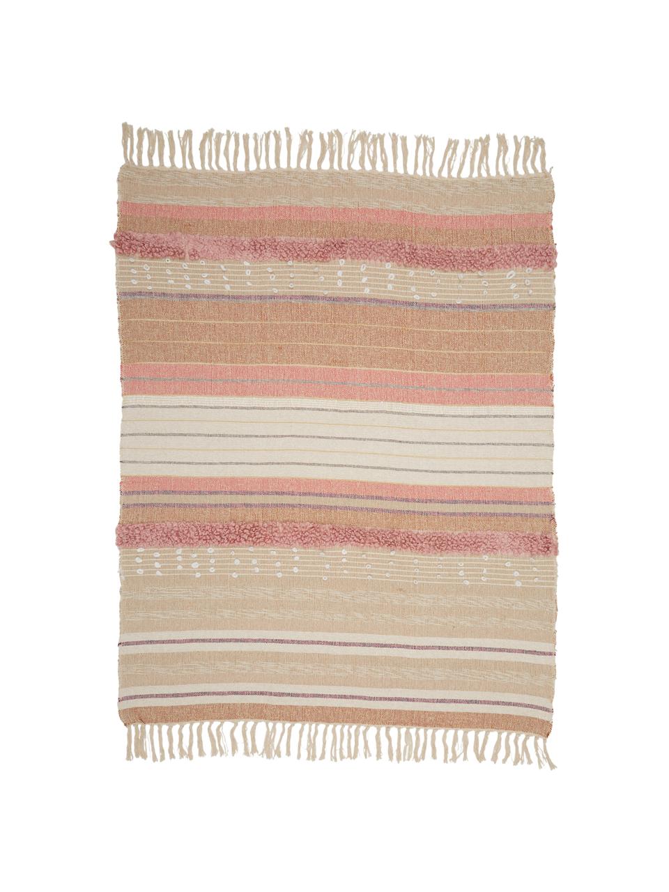 Plaid Madison in Rosa/Beige mit Lurexfäden, 75% Baumwolle, 25% Acryl, 5% Lurexfäden, Beige, Pink, Weiss, 130 x 170 cm