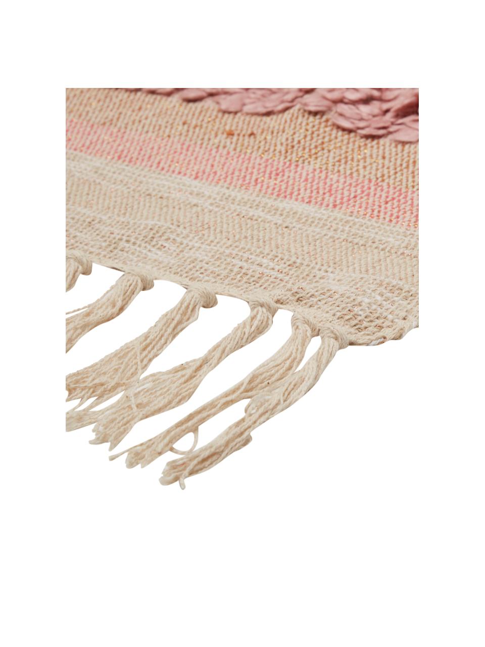 Plaid rose et beige avec fils Lurex Madison, Beige, rose vif, blanc