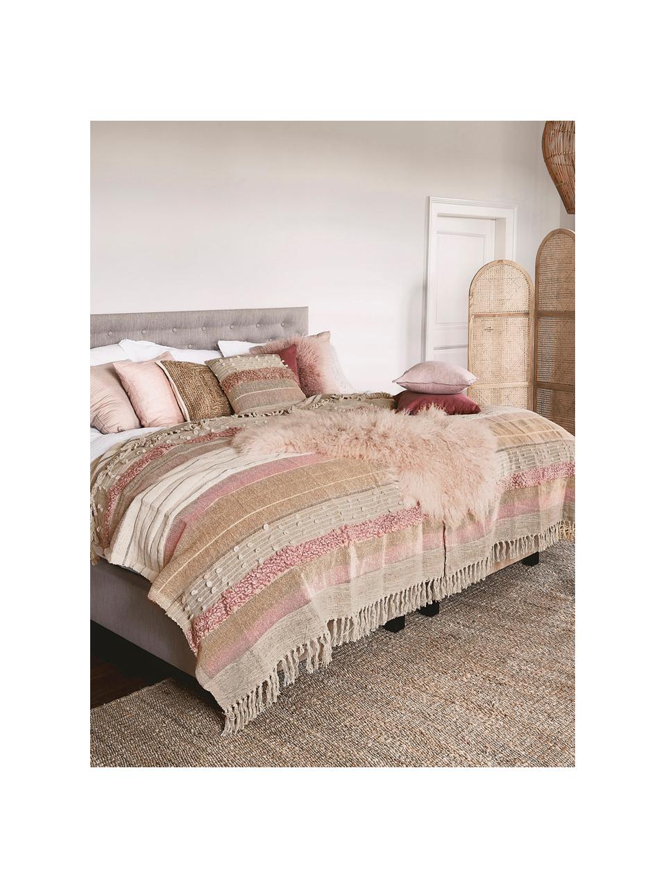 Plaid Madison, 75% katoen, 25% acryl, 5% lurexdraden, Beige, roze, wit, 130 x 170 cm