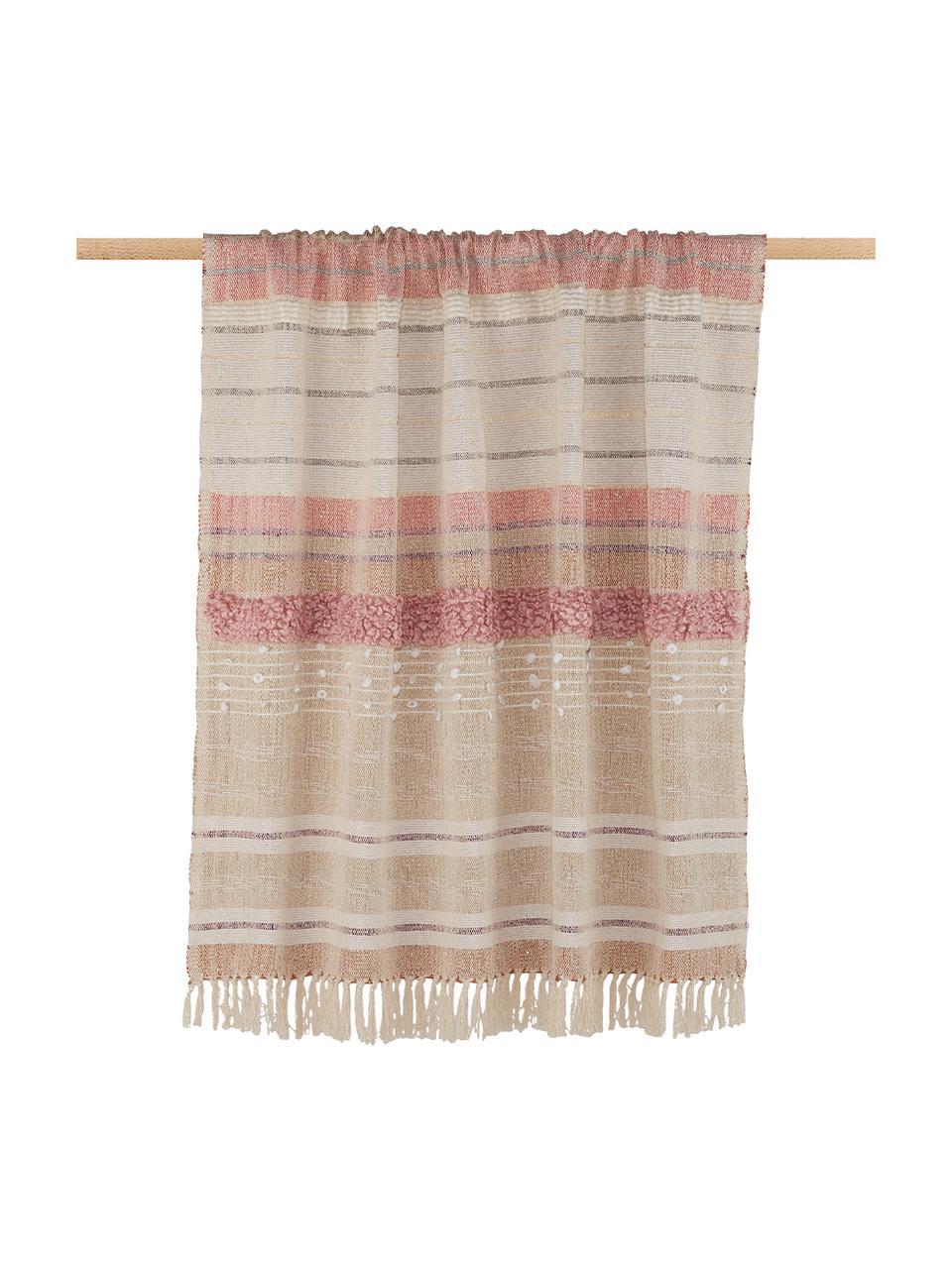 Plaid rose et beige avec fils Lurex Madison, Beige, rose vif, blanc