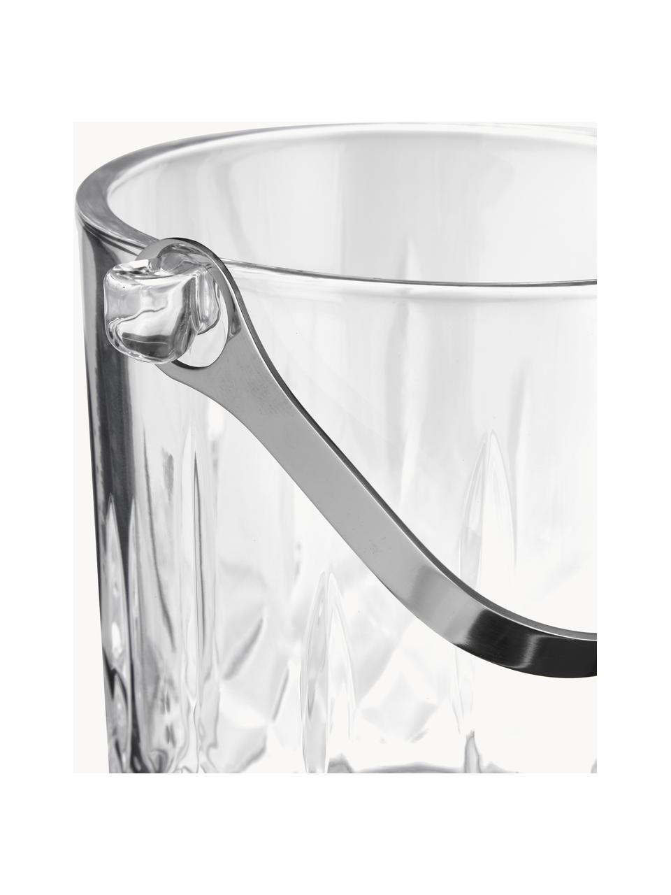 Kleiner Eiseimer Harvey mit Eiszange und Kristallrelief, Glas, Transparent, Ø 13 x H 14 cm