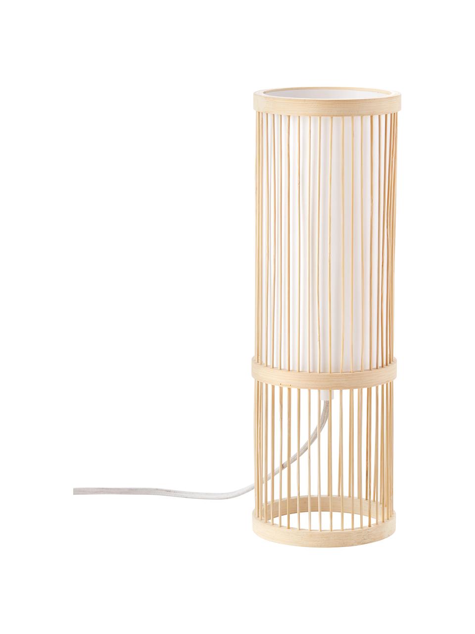 Lámpara de mesa de bambú Nori, Estructura: bambú, Cable: tela, Beige, Ø 12 x Al 36 cm