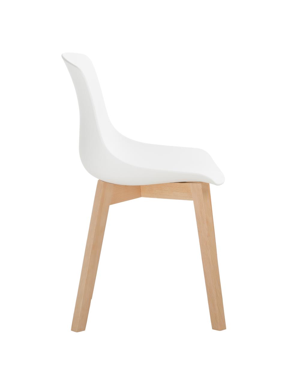 Chaise scandinave plastique Dave, 2 pièces, Blanc, bois de hêtre, larg. 46 x haut. 52 cm