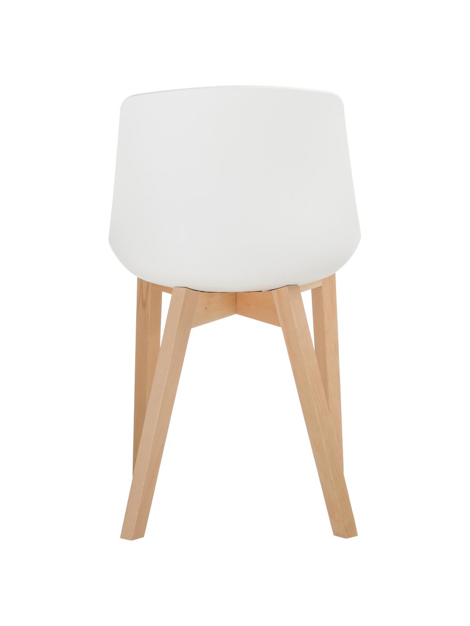 Židle z umělé hmoty s dřevěnými nohami Dave, 2 ks, Bílá, bukové dřevo, Š 46 cm, H 52 cm