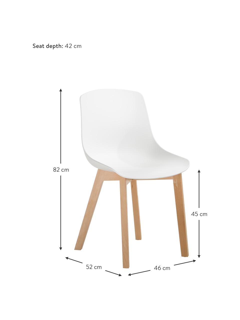 Kunststoffen stoelen Dave met houten poten, 2 stuks, Zitvlak: kunststof, Poten: beukenhout, Wit, B 46 x D 52 cm