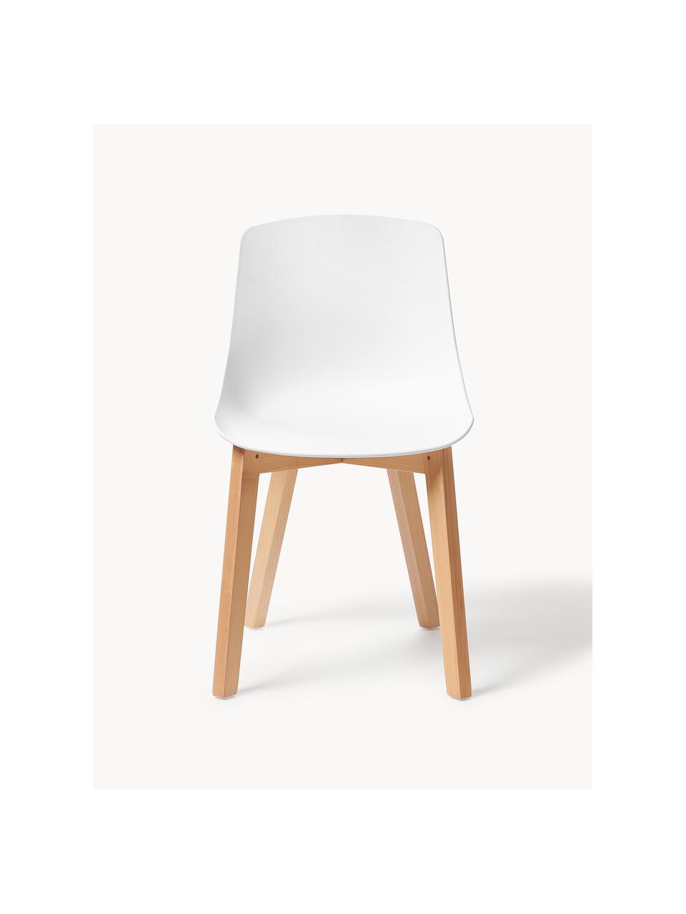 Chaises scandi en plastique Dave, 2 pièces, Blanc, bois de hêtre, larg. 46 x haut. 52 cm