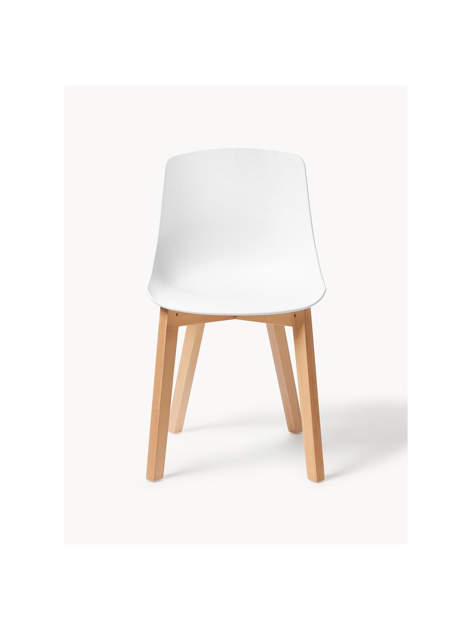 Stolička z umelej hmoty s drevenými nohami Dave, 2 ks, Biela, bukové drevo, Š 46 x H 52 cm