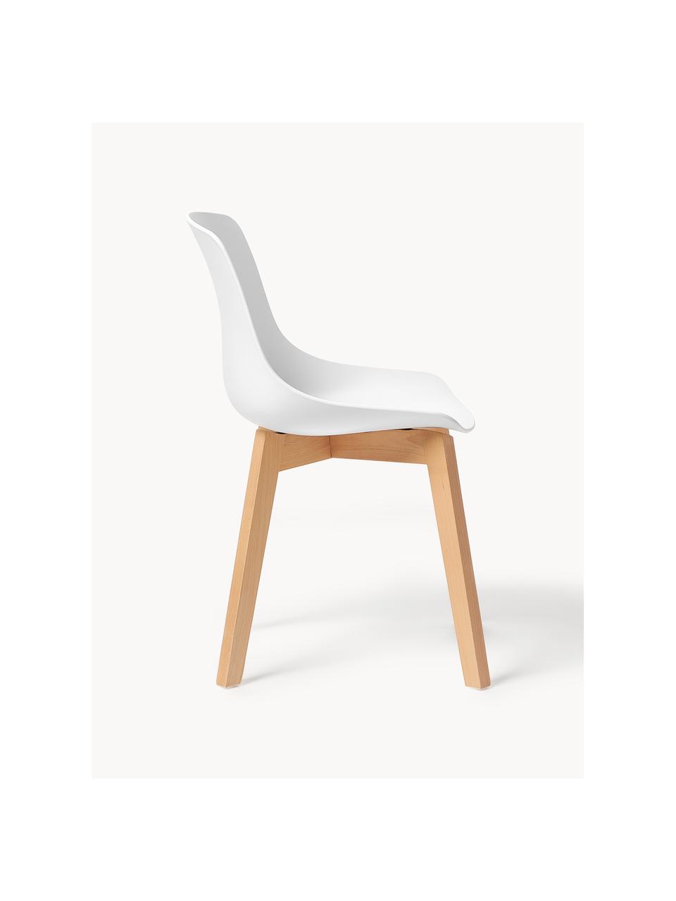 Židle z umělé hmoty s dřevěnými nohami Dave, 2 ks, Bílá, bukové dřevo, Š 46 cm, H 52 cm