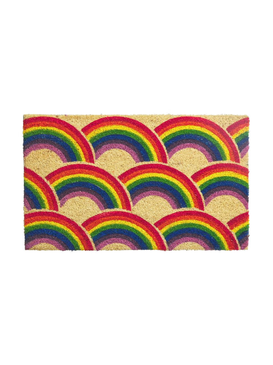 Felpudo Rainbow, Parte superior: fibras de coco, Parte trasera: PVC, Beige, multicolor, An 45 x L 75 cm