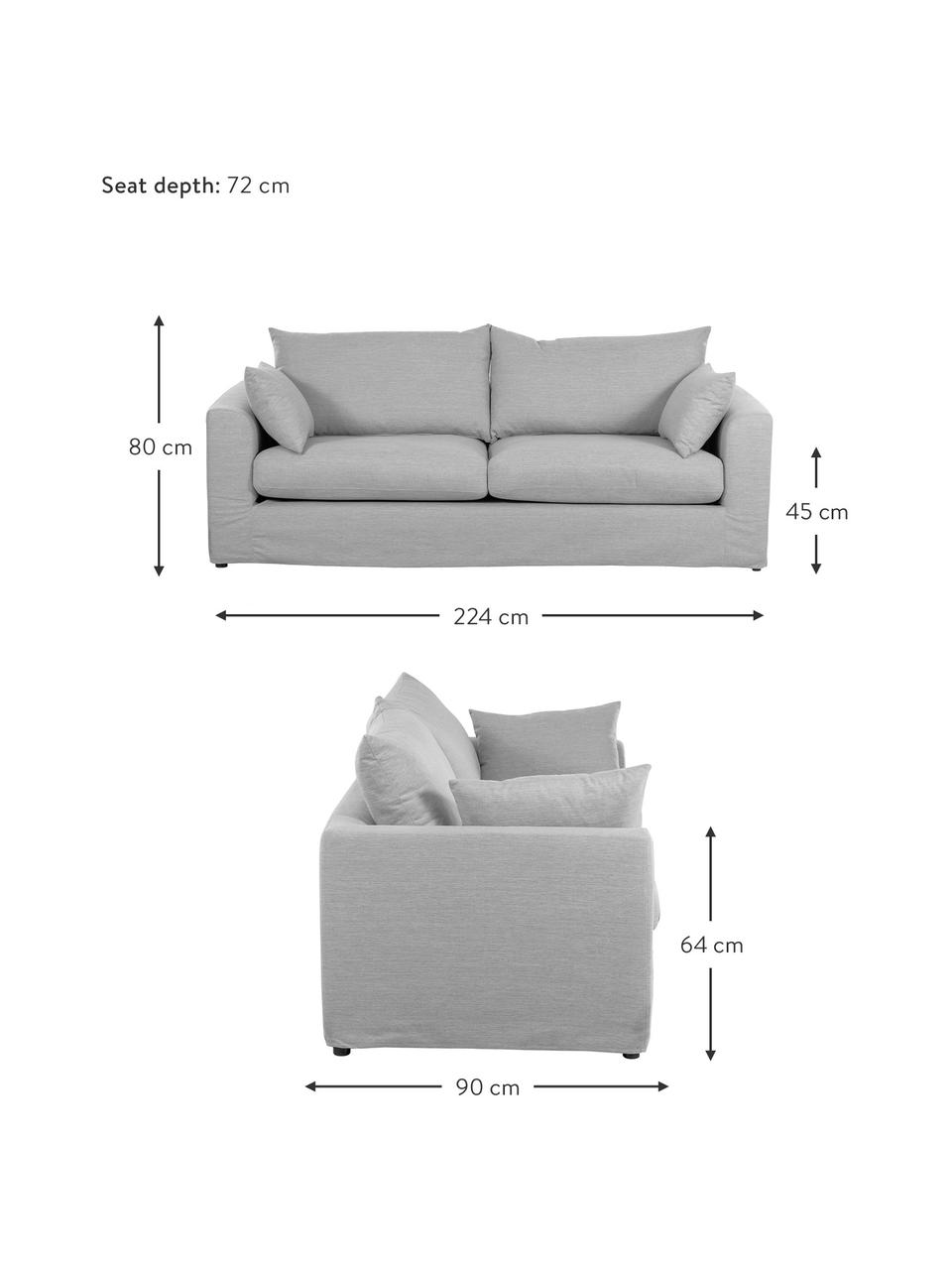 Sofa Zach (3-Sitzer) in Grau, Bezug: Polypropylen Der hochwert, Webstoff Grau, B 224 x T 90 cm