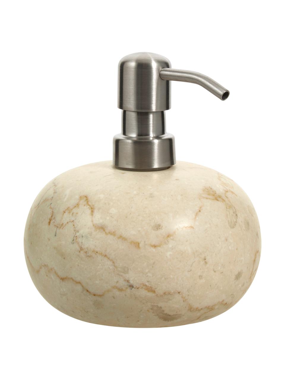 Dosatore di sapone in marmo Luxor, Testa della pompa: acciaio inossidabile, Beige marmo, argento, Ø 12 x A 13 cm