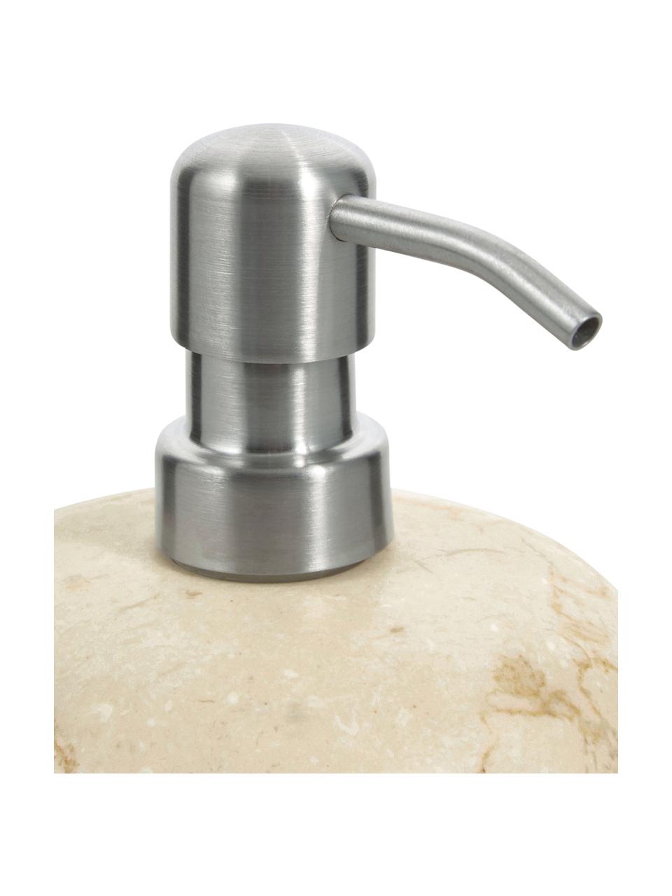 Dosatore di sapone in marmo Luxor, Testa della pompa: acciaio inossidabile, Beige marmo, argento, Ø 12 x A 13 cm