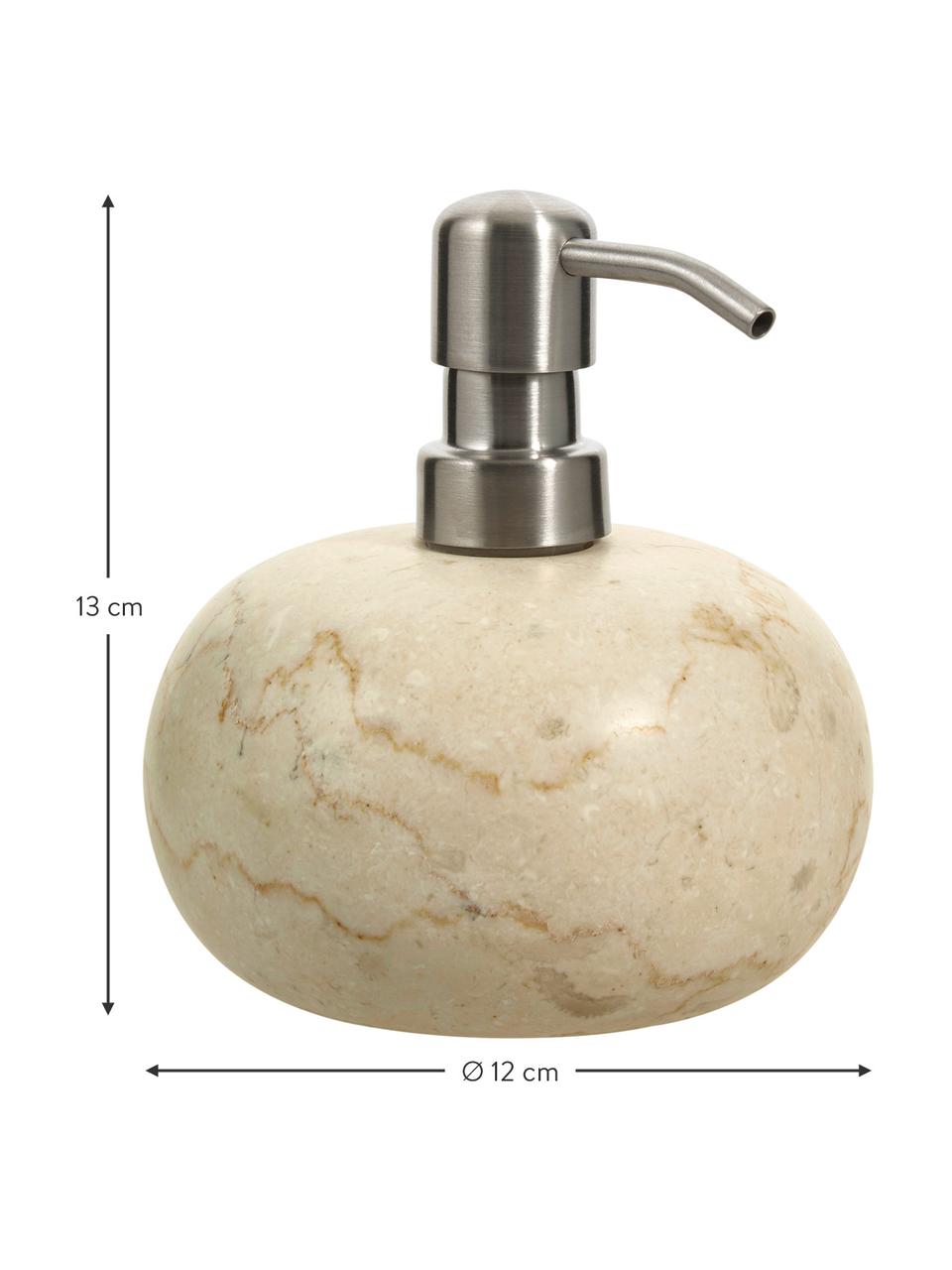Dosificador de jabón de mármol Luxor, Recipiente: mármol, Dosificador: acero inoxidable, Mármol beige, plateado, Ø 12 x Al 13 cm