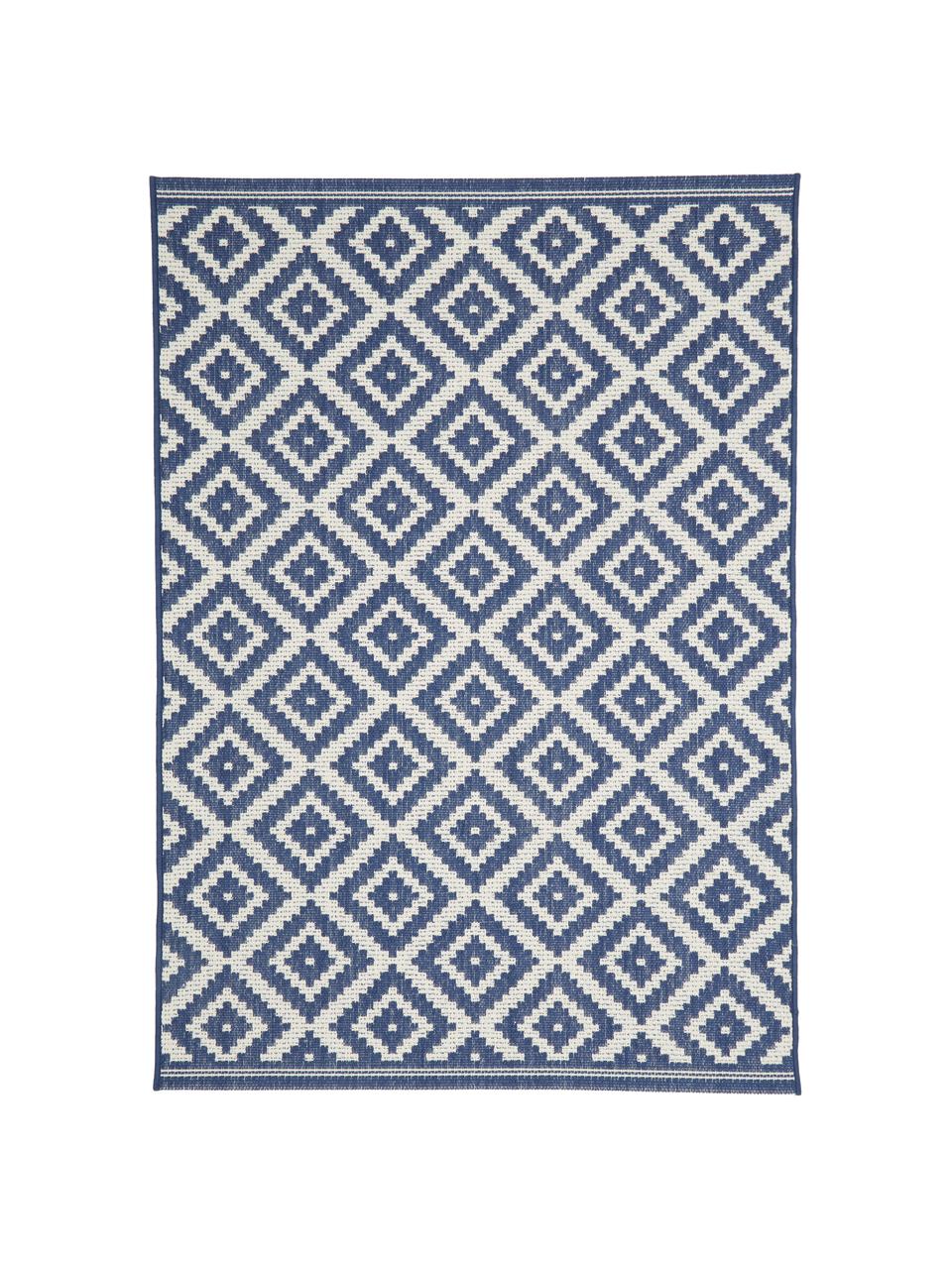 Alfombra de interior/exterior Miami, 86% polipropileno, 14% poliéster, Blanco crema, azul, An 160 x L 230 cm (Tamaño M)