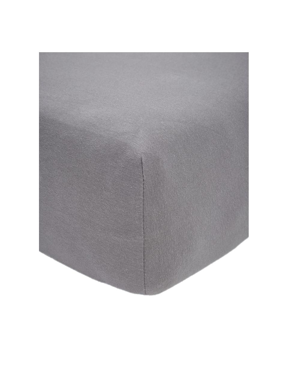 Lenzuolo con angoli in jersey-elastan grigio scuro Lara, 95% cotone, 5% elastan, Grigio scuro, 200 x 200 cm
