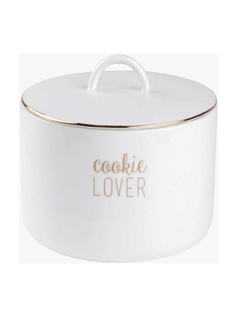 Ručně vyrobená dóza Cookie Lover, Glazovaný porcelán, Bílá, zlatá, Ø 16 cm, V 10 cm