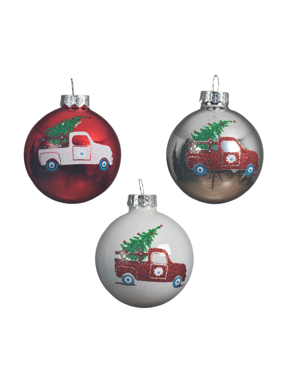 Weihnachtskugeln Cars Ø 6 cm, 3 Stück, Weiß, Rot, Silberfarben, Ø 6 cm