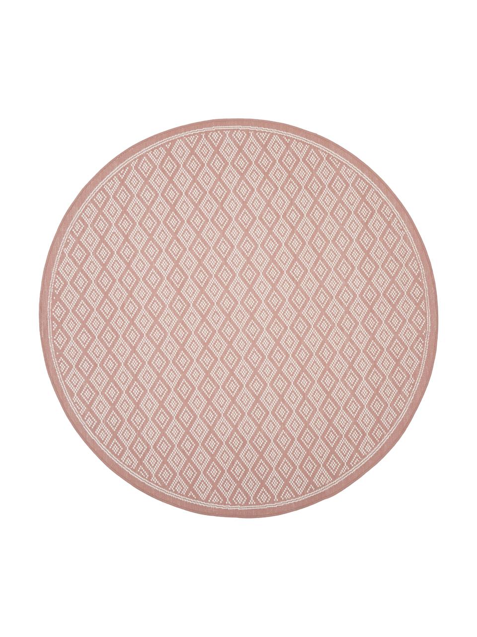 Tapis d'extérieur rond corail Capri, Blanc, rouge