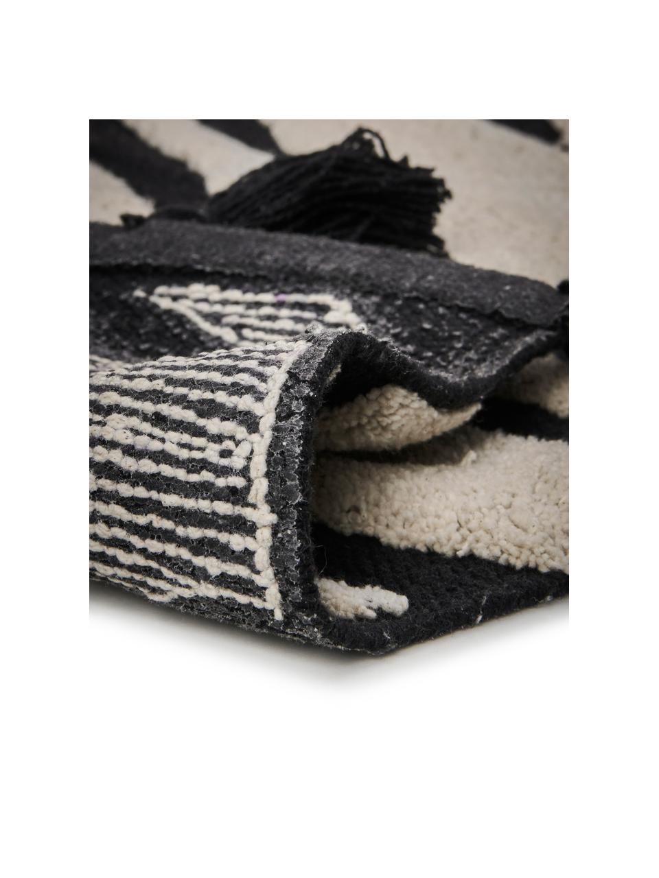 Badmat Lovely met zebra patroon en kwastjes, 100% katoen, Oeko-Tex®-gecertificeerd, Crèmewit, zwart, B 50 x L 80 cm