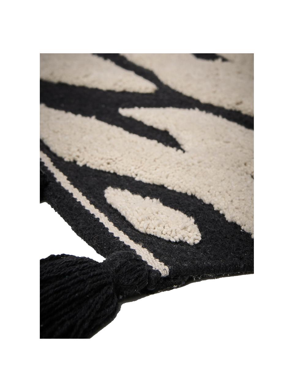 Alfombrilla de baño con borlas Lovely, 100% algodón, certifacado Oeko-Tex®, Blanco crema, negro, An 50 x L 80 cm