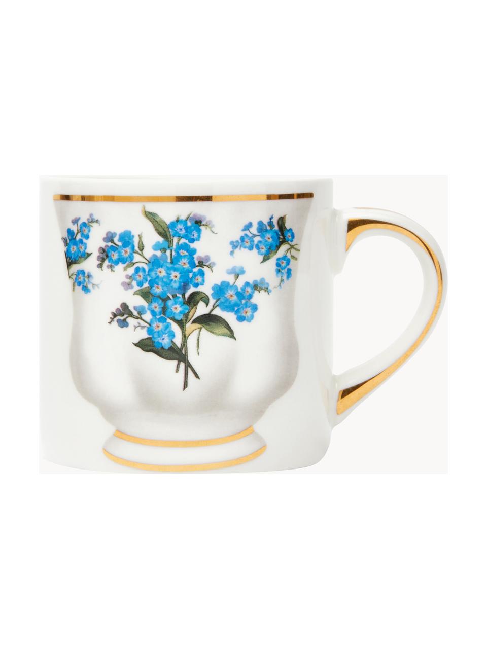 Tazza di design in porcellana Granny, Porcellana, Bianco latte, azzurro, Ø 8 x Alt. 7 cm, 200 ml