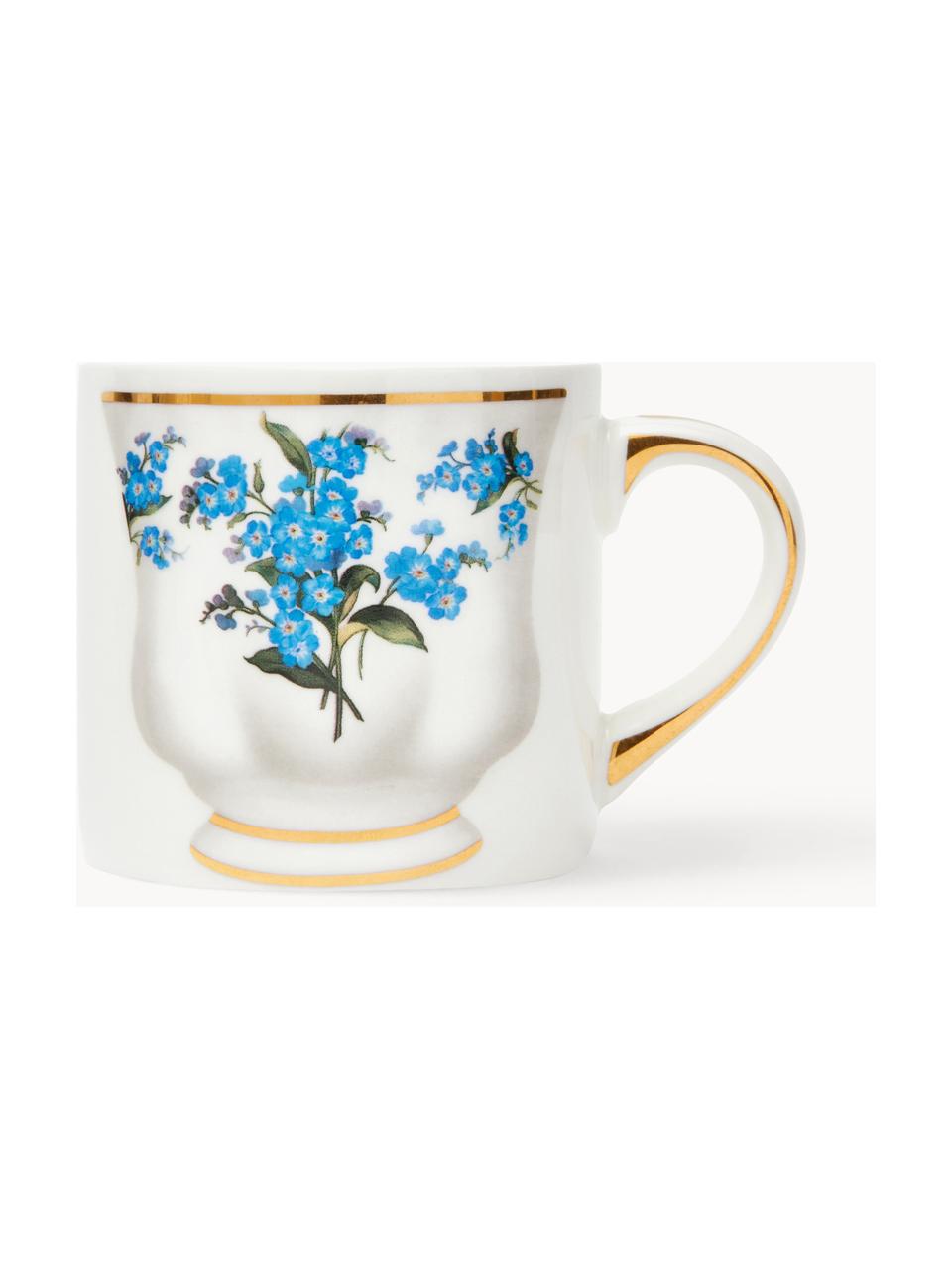 Tasse en porcelaine design Granny, Porcelaine, Blanc cassé, bleu ciel, Ø 8 x haut. 7 cm, 200 ml