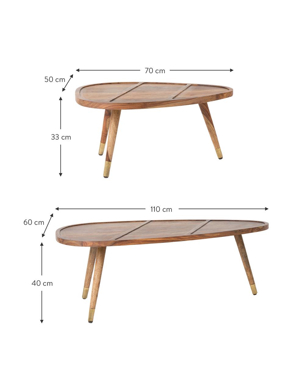 Set de mesas de centro ovaladas de madera maciza Sham, 2 uds., Madera de sheesham pintada, Madera de sheesham, Set de diferentes tamaños