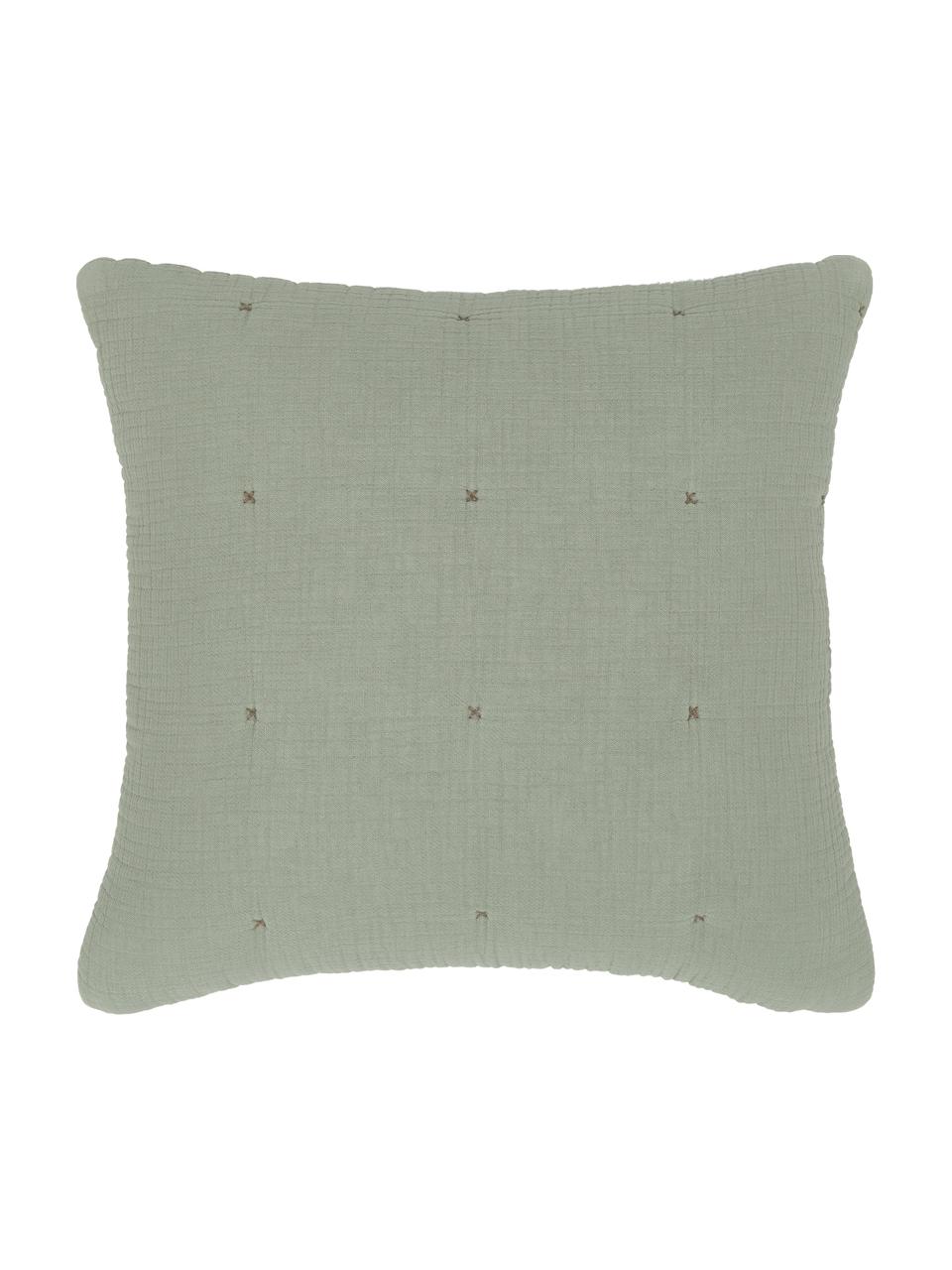 Groene katoenen mousseline kussenhoes Lune, 100% katoen, Groen, B 45 x L 45 cm