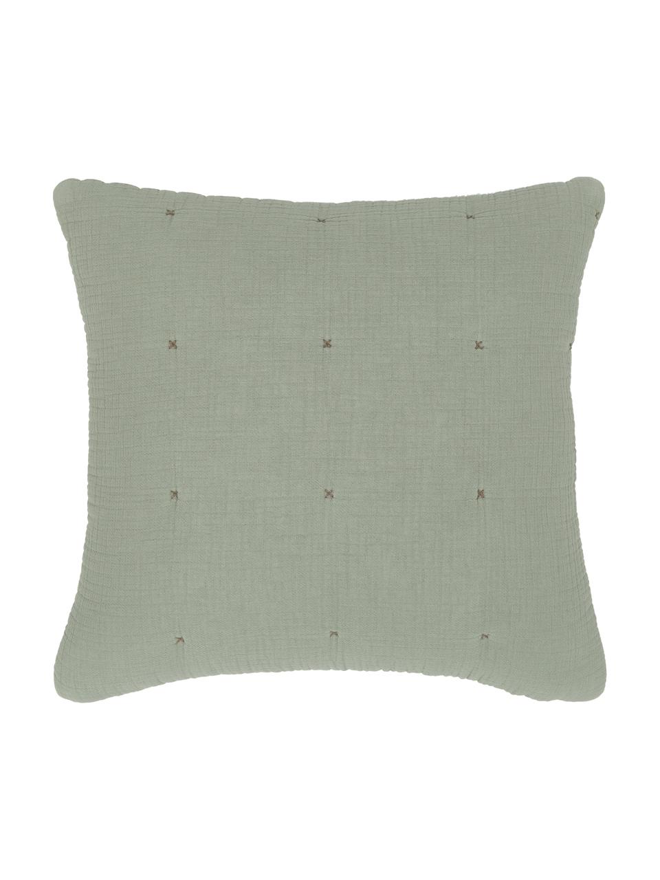 Prošívaný povlak na polštář z bavlněného mušelínu Lune, 100 % bavlna, Zelená, Š 45 cm, D 45 cm