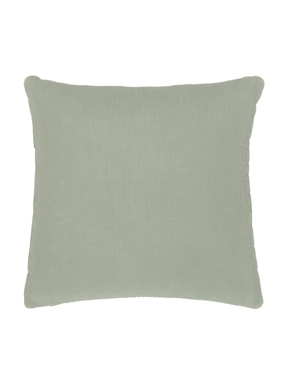 Prošívaný povlak na polštář z bavlněného mušelínu Lune, 100 % bavlna, Zelená, Š 45 cm, D 45 cm