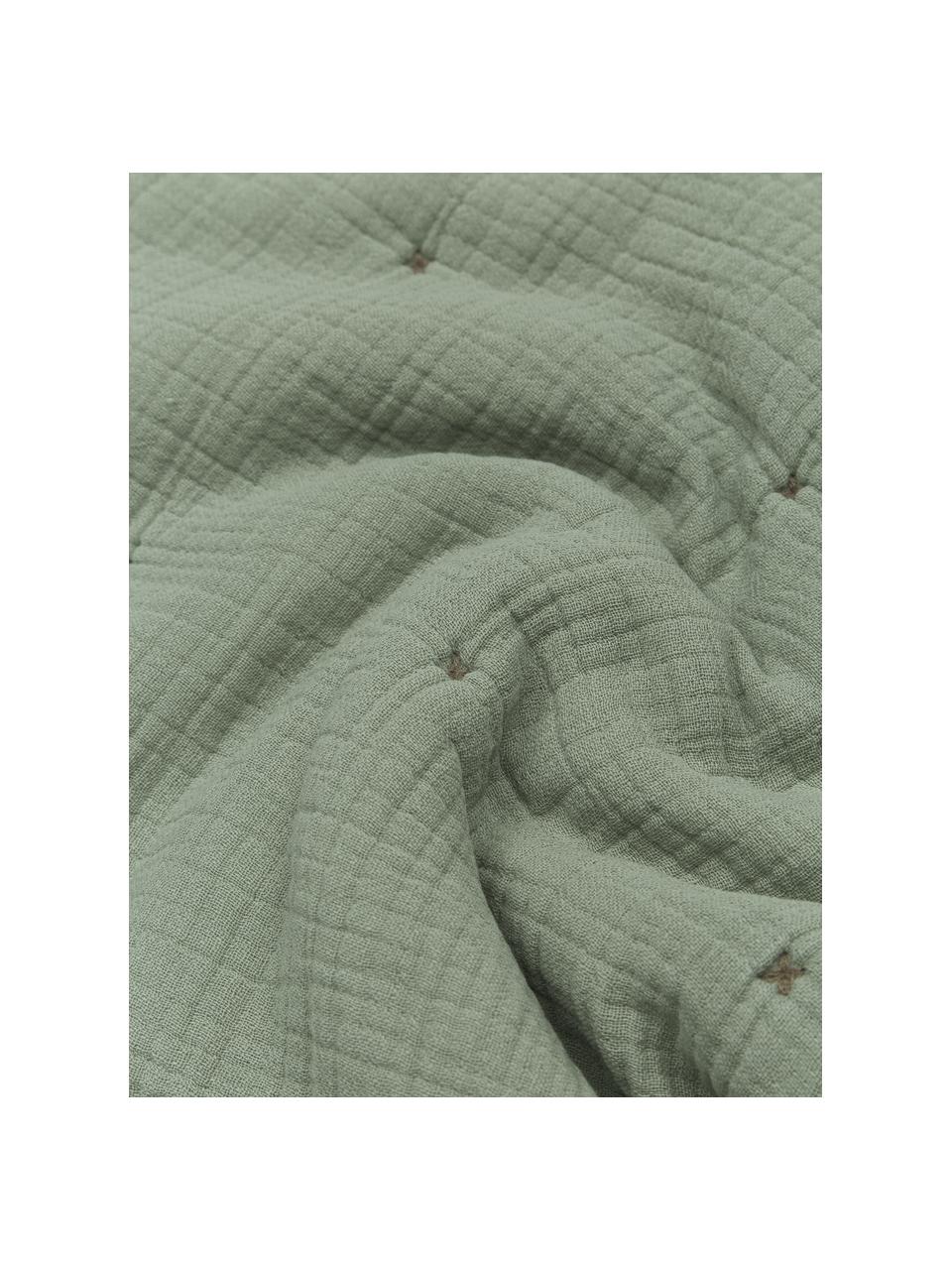 Wattierte Kissenhülle Lune aus Baumwollmusselin in Grün, 100% Baumwolle, Grün, B 45 x L 45 cm