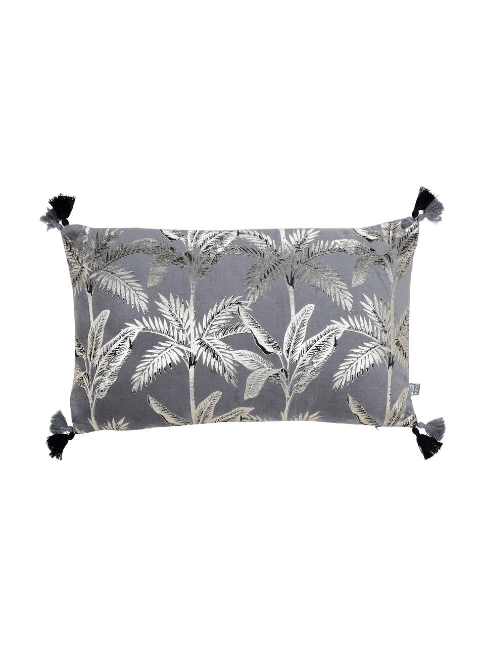 Coussin rectangulaire velours Palm, Gris