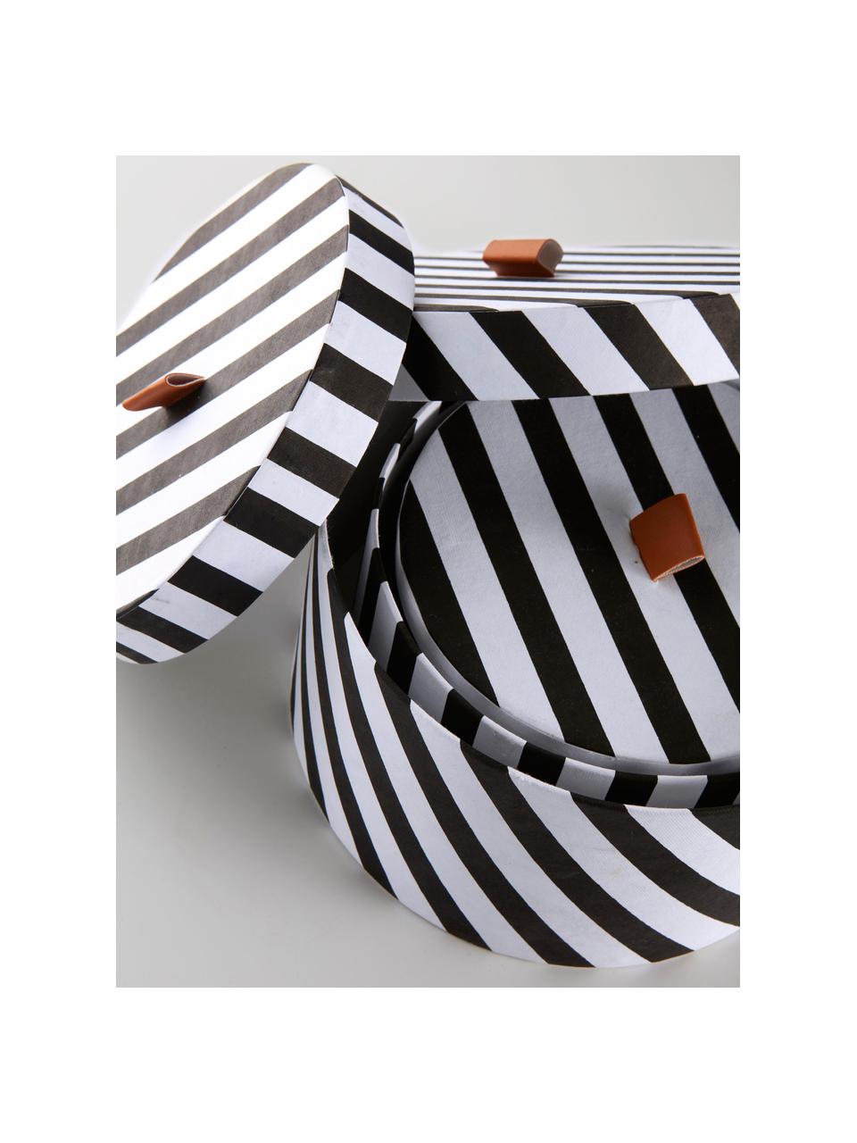 Set de cajas Dizzy, 3 pzas., Cartón, Negro, blanco, marrón, Set de diferentes tamaños
