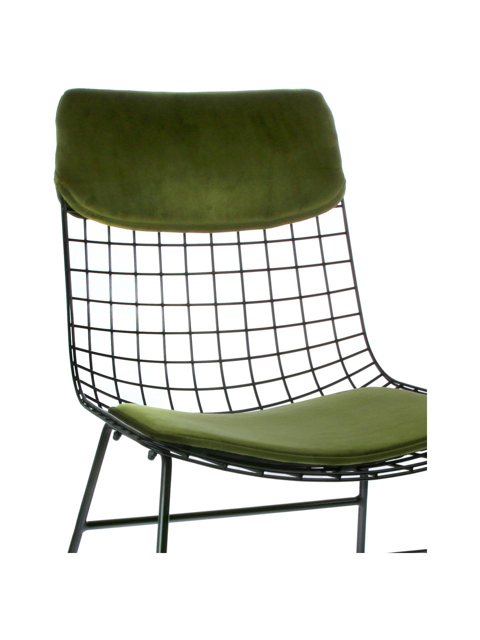 Set de coussins en velours pour chaise en métal Wire, 2 élém., Vert, Lot de différentes tailles