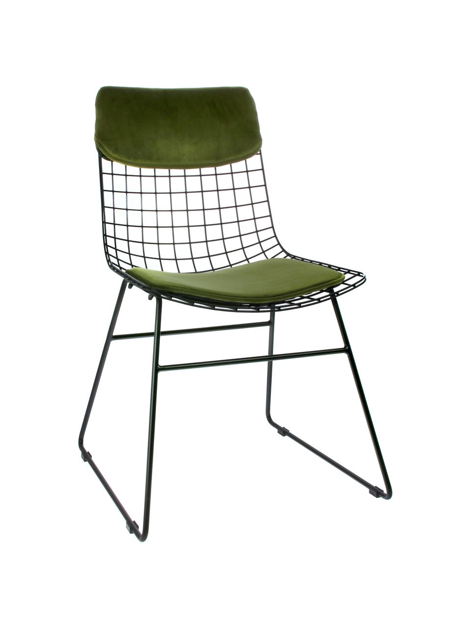 Set de coussins en velours pour chaise en métal Wire, 2 élém., Vert, Lot de différentes tailles