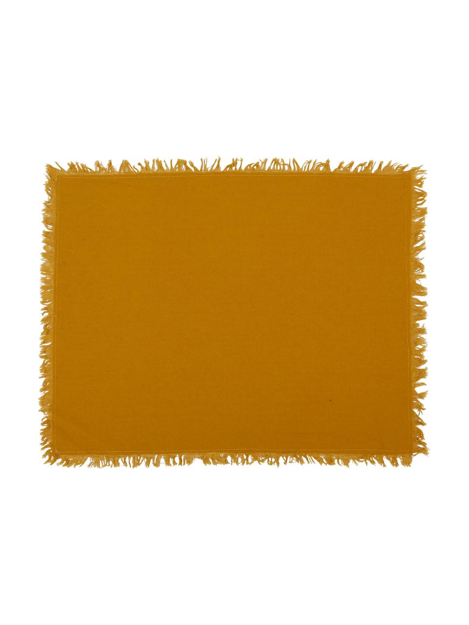 Tovaglietta americana in cotone giallo senape con frange Nalia 4 pz, Cotone, Giallo senape, Larg. 40 x Lung. 50 cm
