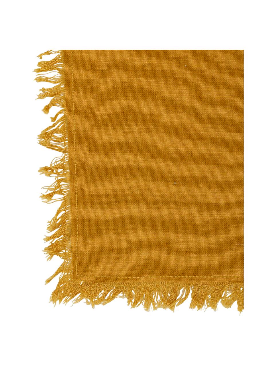Manteles individuales de algodón con flecos Nalia, 4 uds., 100% algodón, Mostaza, An 40 x L 50 cm