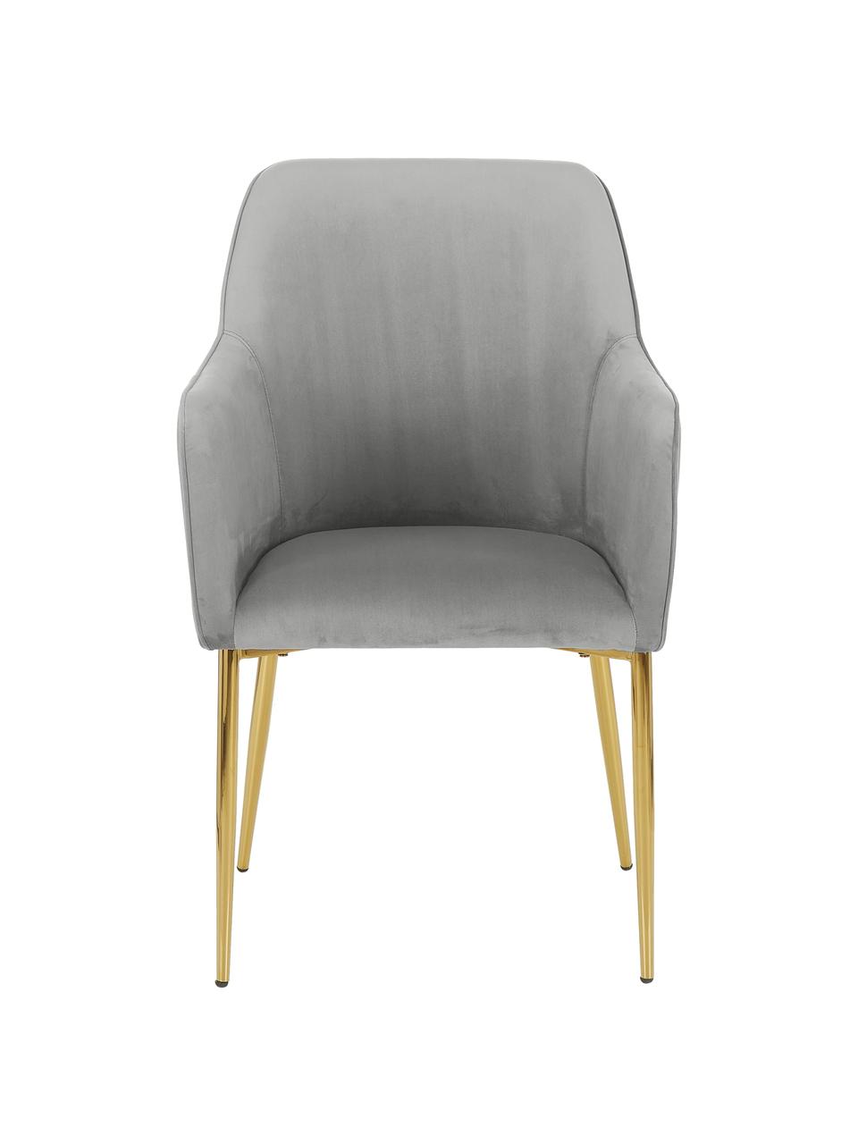Krzesło z podłokietnikami z aksamitu Ava, Tapicerka: aksamit (100% poliester) , Nogi: metal galwanizowany, Szary aksamit, S 57 x G 63 cm