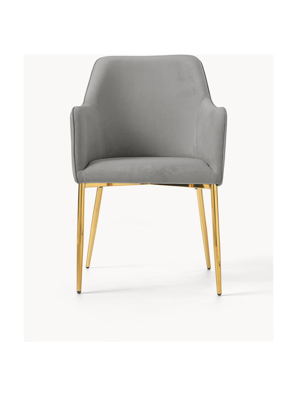 Sedia con braccioli in velluto grigio Ava, Rivestimento: velluto (100% poliestere), Gambe: metallo zincato, Velluto grigio, Larg. 57 x Prof. 63 cm