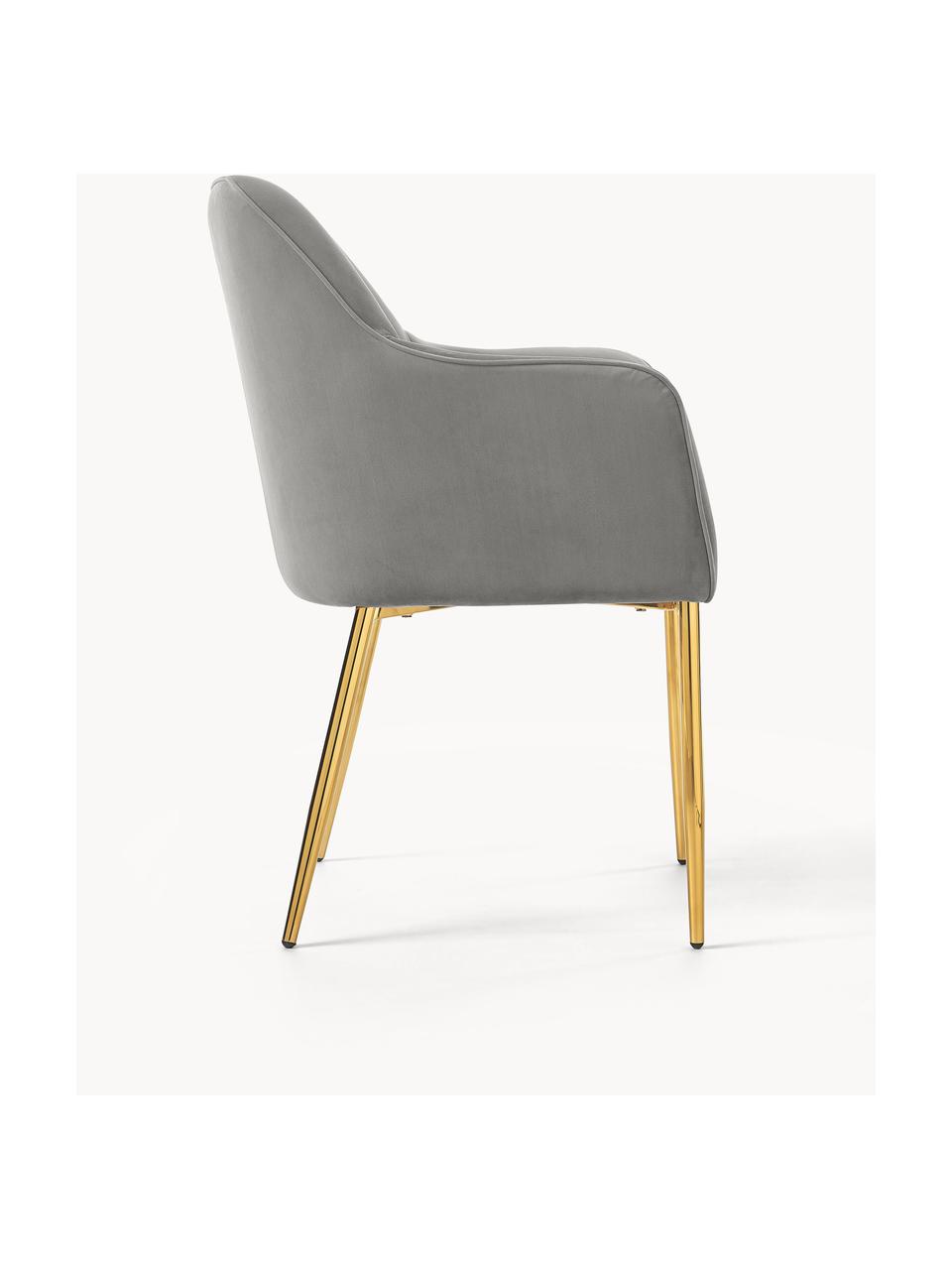 Sedia con braccioli in velluto grigio Ava, Rivestimento: velluto (100% poliestere), Gambe: metallo zincato, Velluto grigio, Larg. 57 x Prof. 63 cm