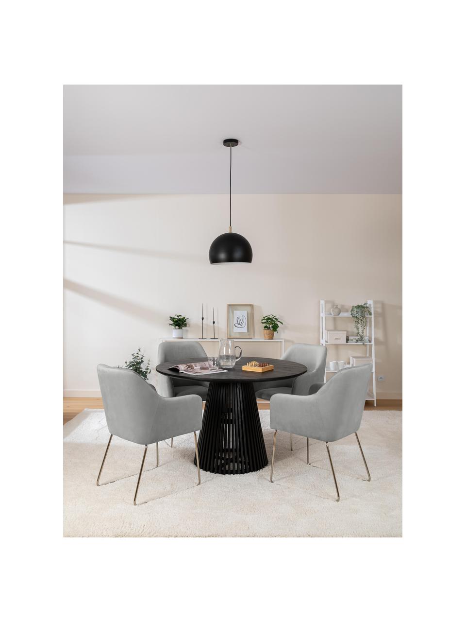 Sedia con braccioli in velluto grigio Ava, Rivestimento: velluto (100% poliestere), Gambe: metallo zincato, Velluto grigio, Larg. 57 x Prof. 63 cm
