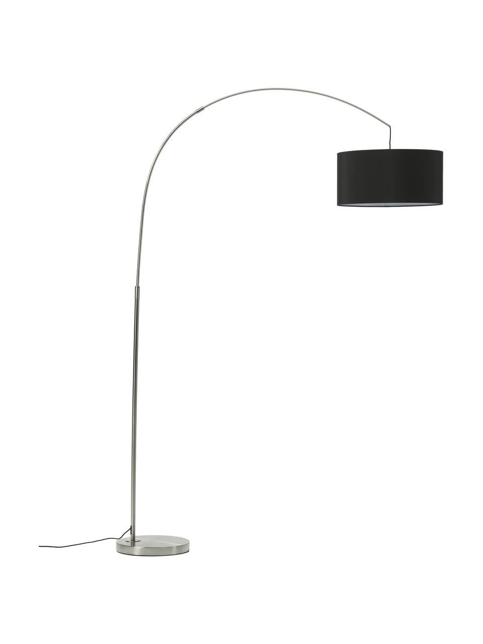 Lámpara arco grande Niels, Pantalla: tela, Cable: cubierto en tela, Cromo, negro, Ø 50 x Al 218 cm