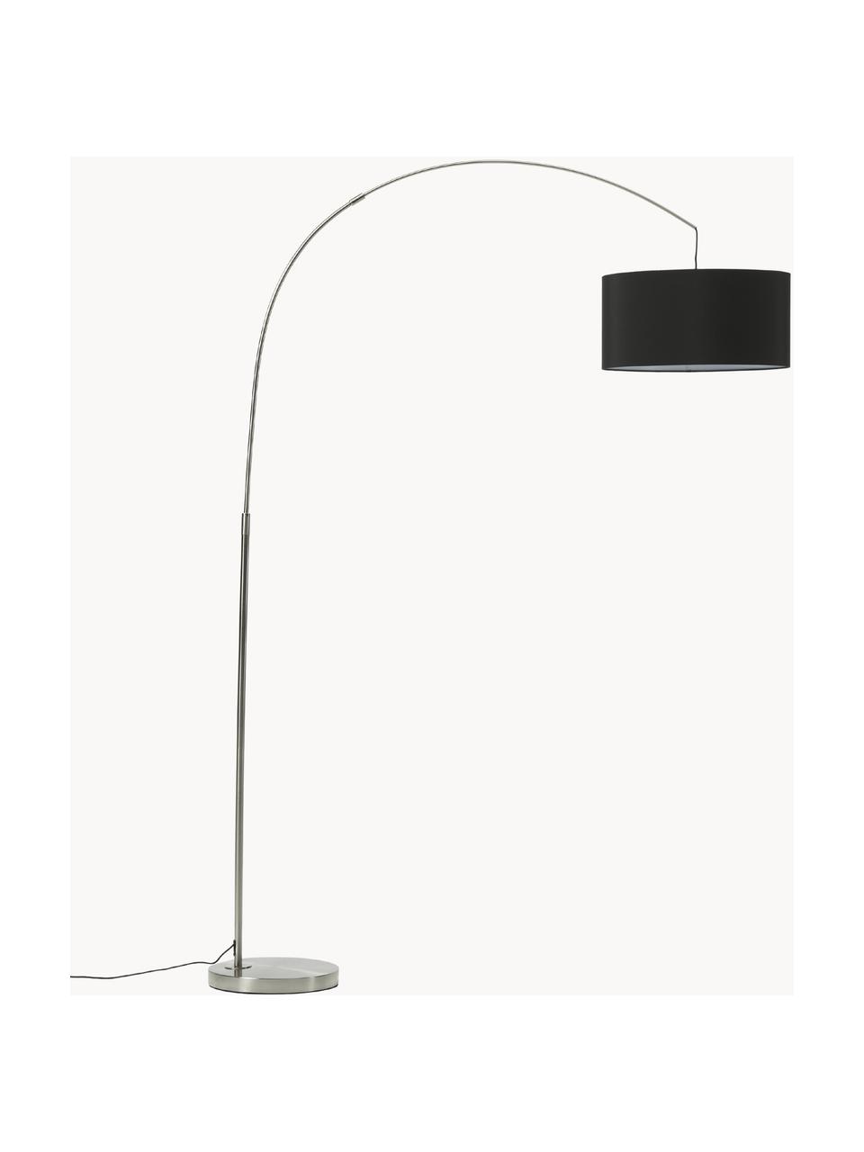 Grote booglamp Niels, Lampvoet: geborsteld metaal, Lampenkap: textiel, Zwart, chroomkleurig, H 218 cm