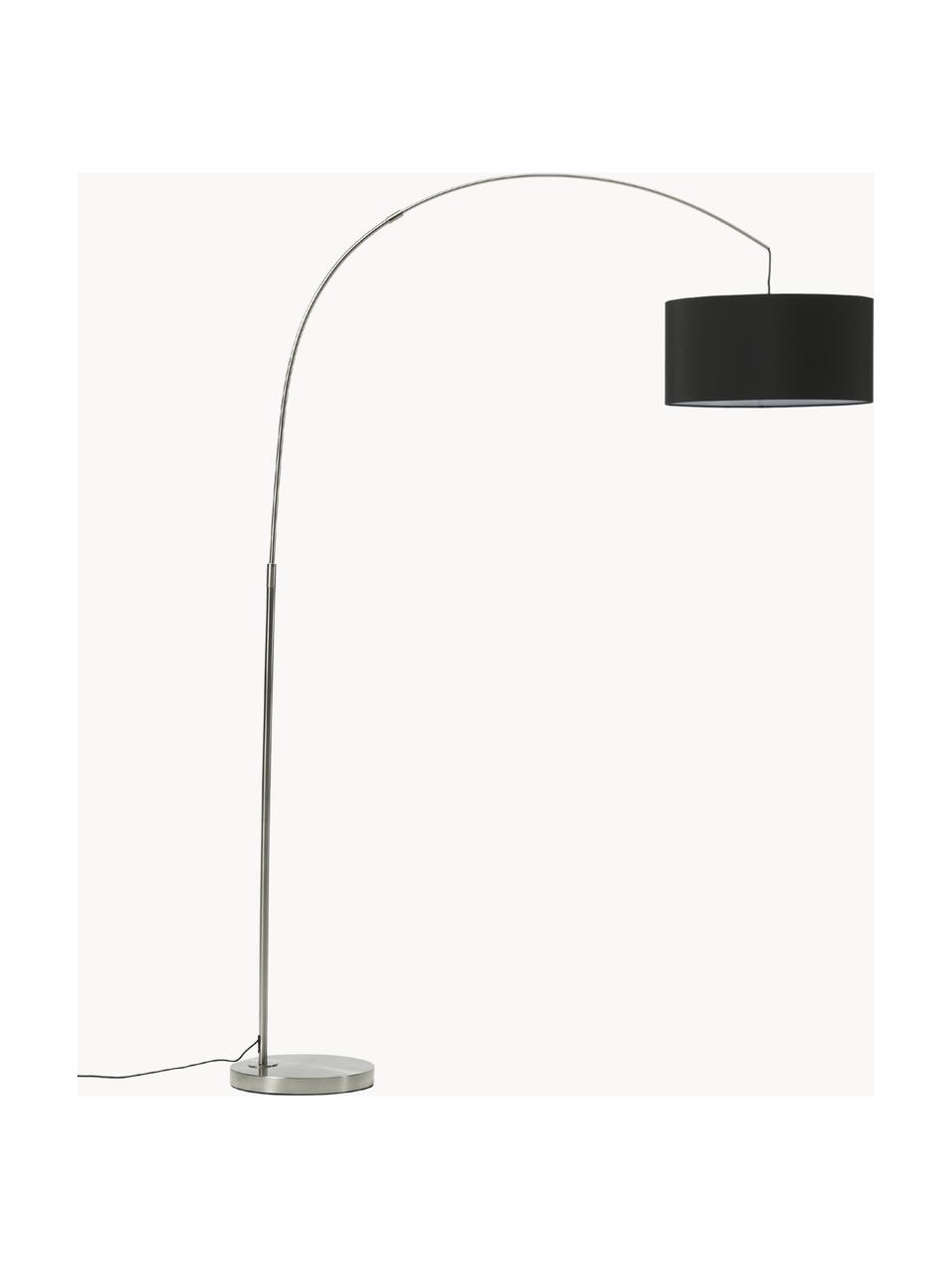 Große Bogenlampe Niels, Lampenfuß: Metall, gebürstet, Lampenschirm: Textil, Schwarz, Chromfarben, H 218 cm