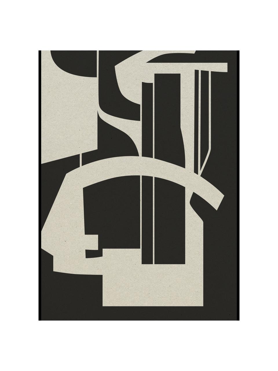Gerahmter Digitaldruck Silhouette, Bild: Pappe, Rahmen: Stahl, beschichtet, Front: Glas, Hellbeige, Schwarz, B 30 x H 43 cm
